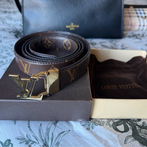 Designer Brown Monogram Belt with Gold Buckle - Picture 3 of 9